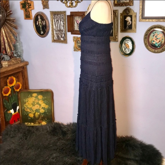 Eliza J Lace Bohemian Blue Maxi Dress Size 2 - Picture 10 of 14